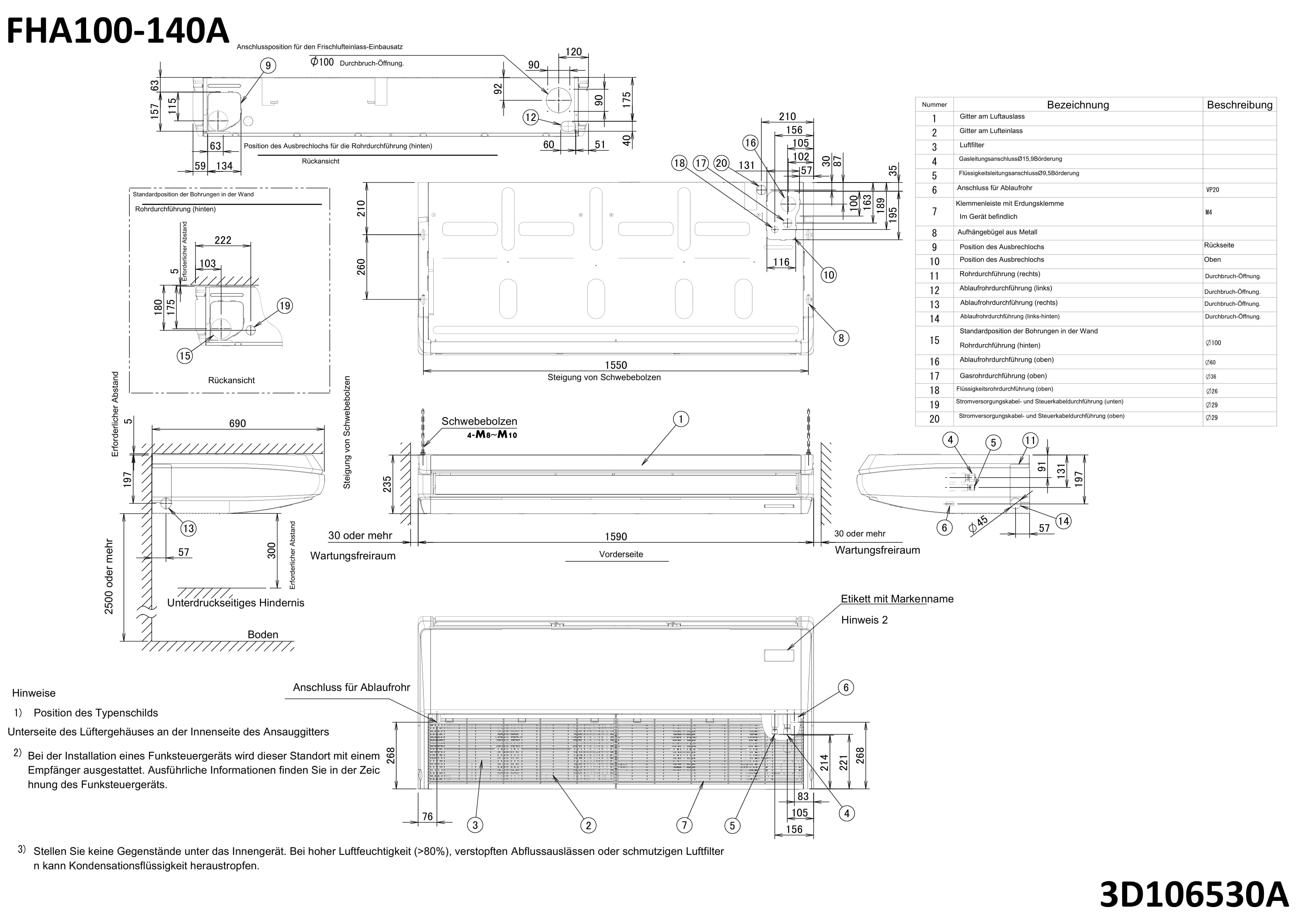 Daikin DAIKIN Sky Air, Deckengerät FHA-A Typ 100