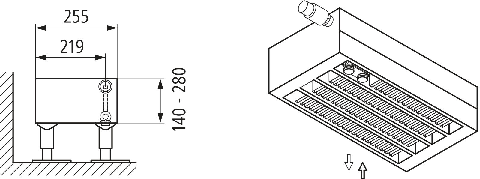 Kermi V-Konvektor Typ54 BH280x255x1900mm QN4551, RAL9016, 6 bar, o. Abd, Vent. re