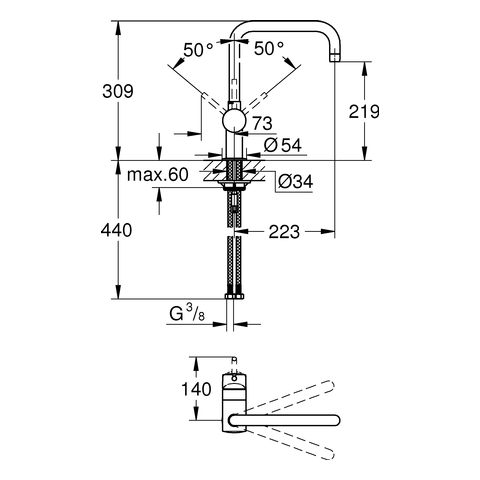GROHE EH-Spültischbatterie Minta 32488 DN15 U-Auslauf chrom