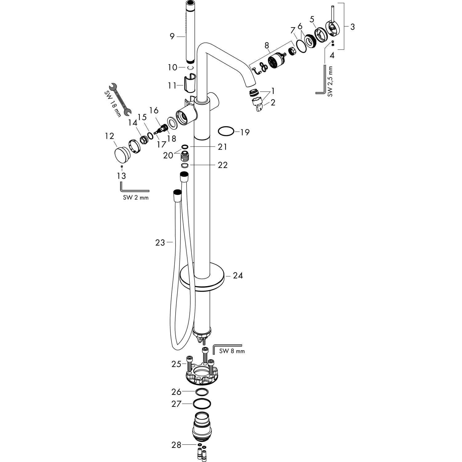 Hansgrohe Wannenmischer Tecturis S bodenstehend chrom