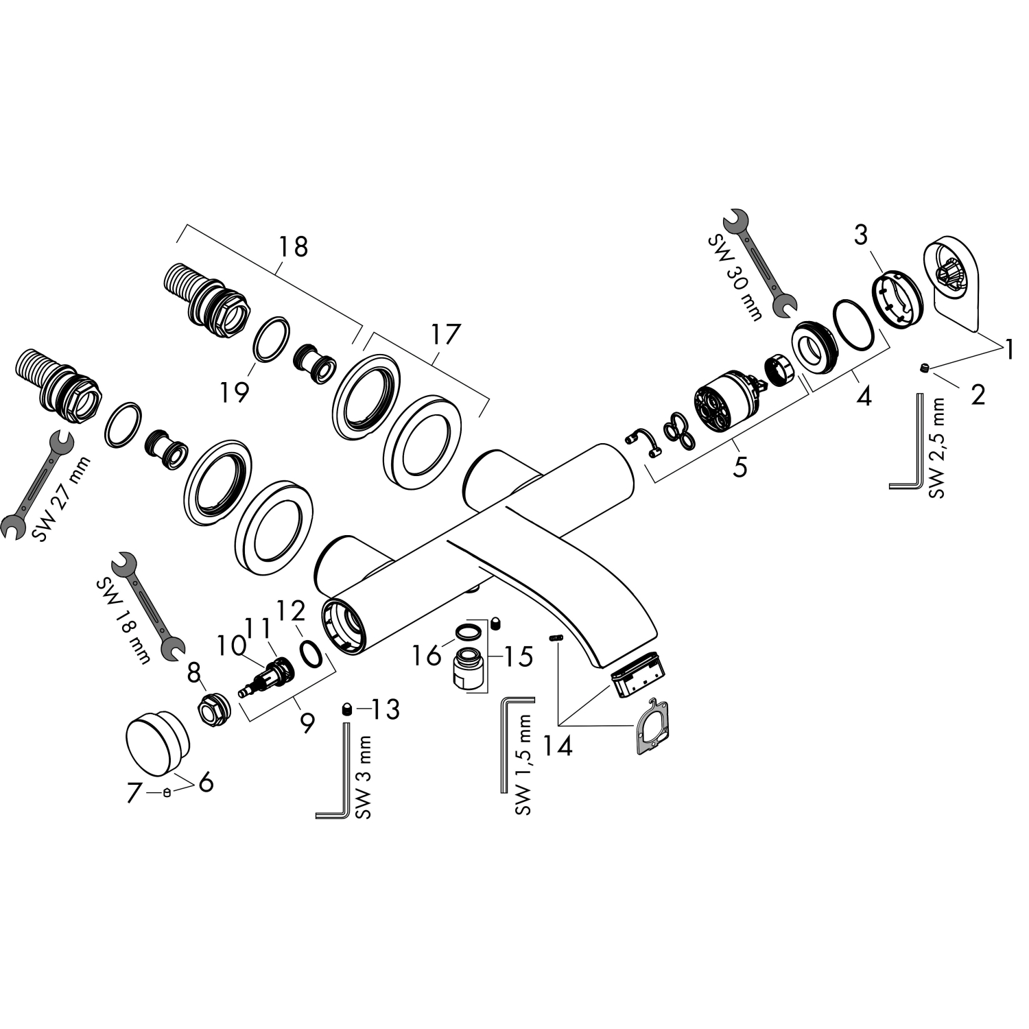 Hansgrohe Wannenmischer Aufputz Vivenis chrom