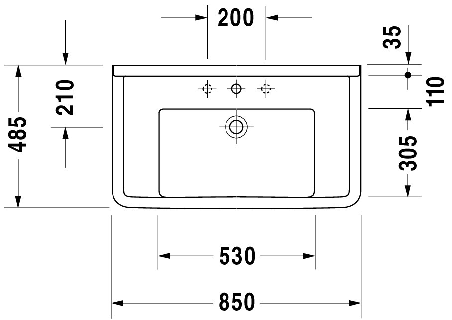 DU Möbelwaschtisch Starck 3 850 mm mit ÜL, mit HLB, 1 HL, weiß