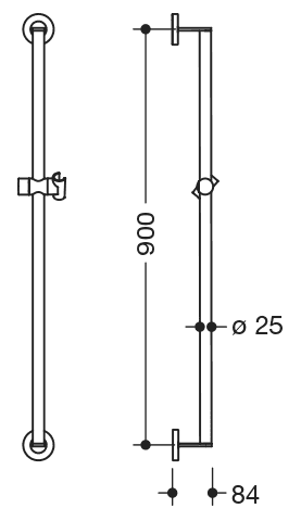 HEWI Brausehalterstange, d:25, L:900, chrom