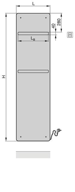 Zehnder Design-HK Vitalo Bar elektrisch VIPE-125-040/GD 1250x16x400, RAL 7016