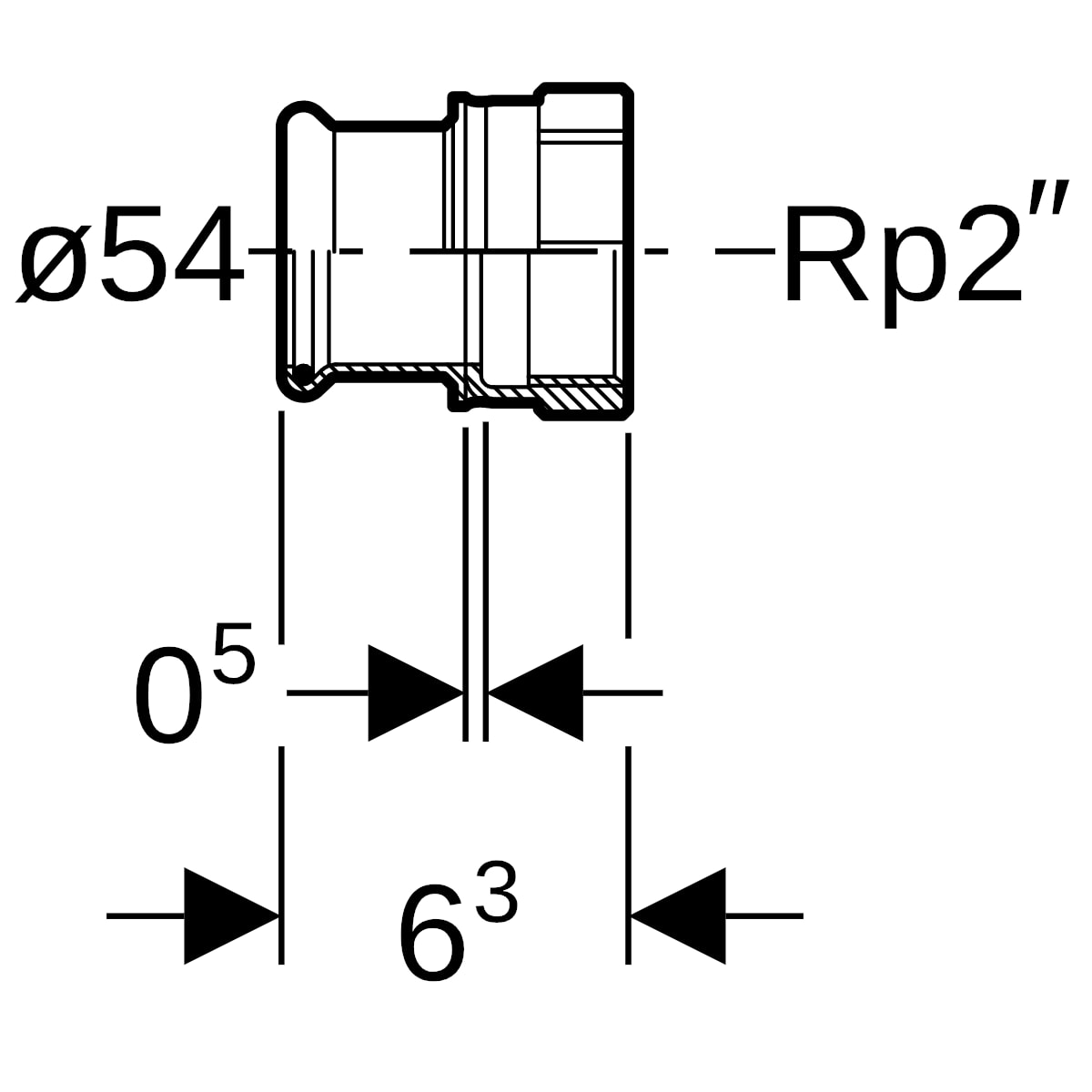 Geberit Mapress Kupfer Übergang mit IG (Gas) Rg d54-Rp2