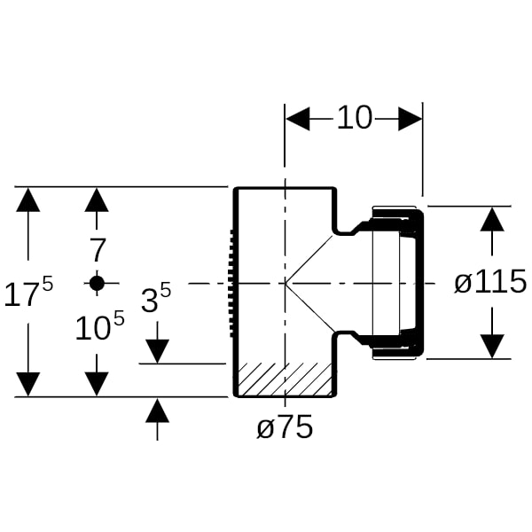 Geberit Silent-db20 Reinigungsstück 90Gr mit runder Serviceöffnung d75