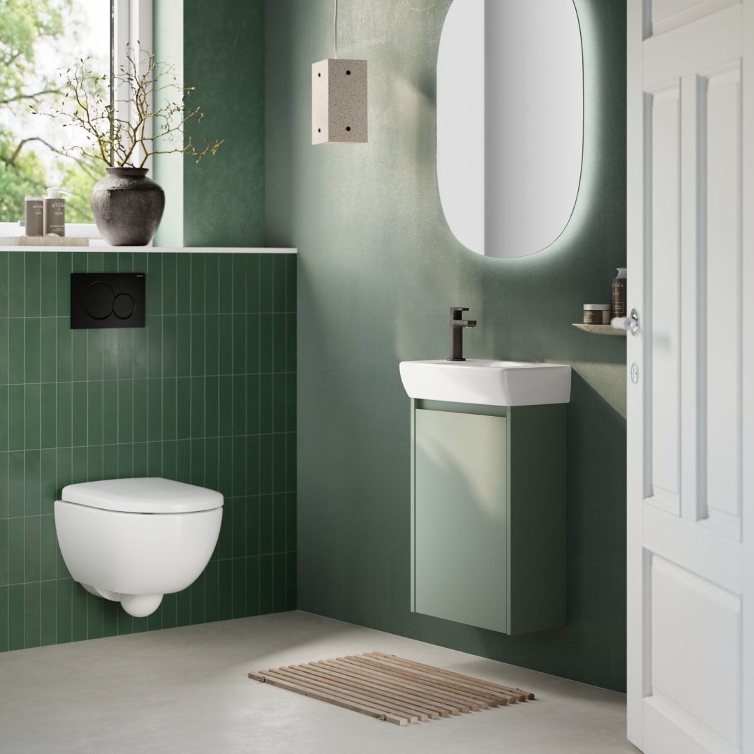 Geberit Renova Compact US für HWB, mit 1 Tür 41,2x60,5x20,1cm, salbeigrün/l. seidenm.