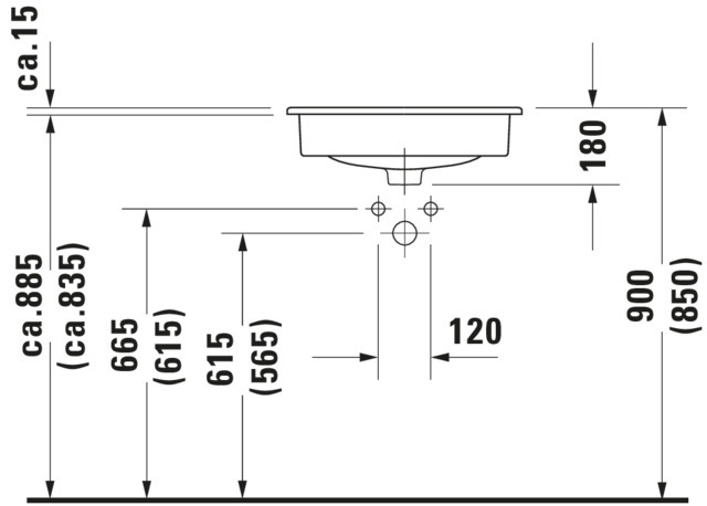 DU Einbauwaschtisch D-Code 545 mm EB v.oben, m.ÜL, m.HLB, 1 HL, weiß