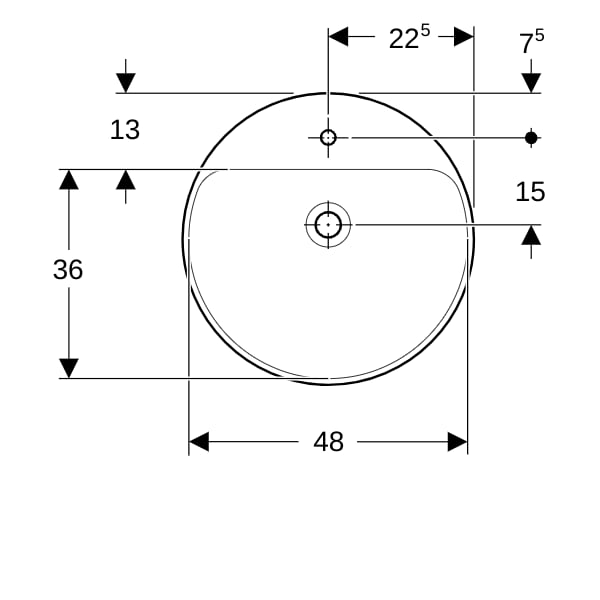 Geberit VariForm Halbeinbauwaschtisch, rund d: 50cm, m. Hl, m. Ül., weiß, KeraTect
