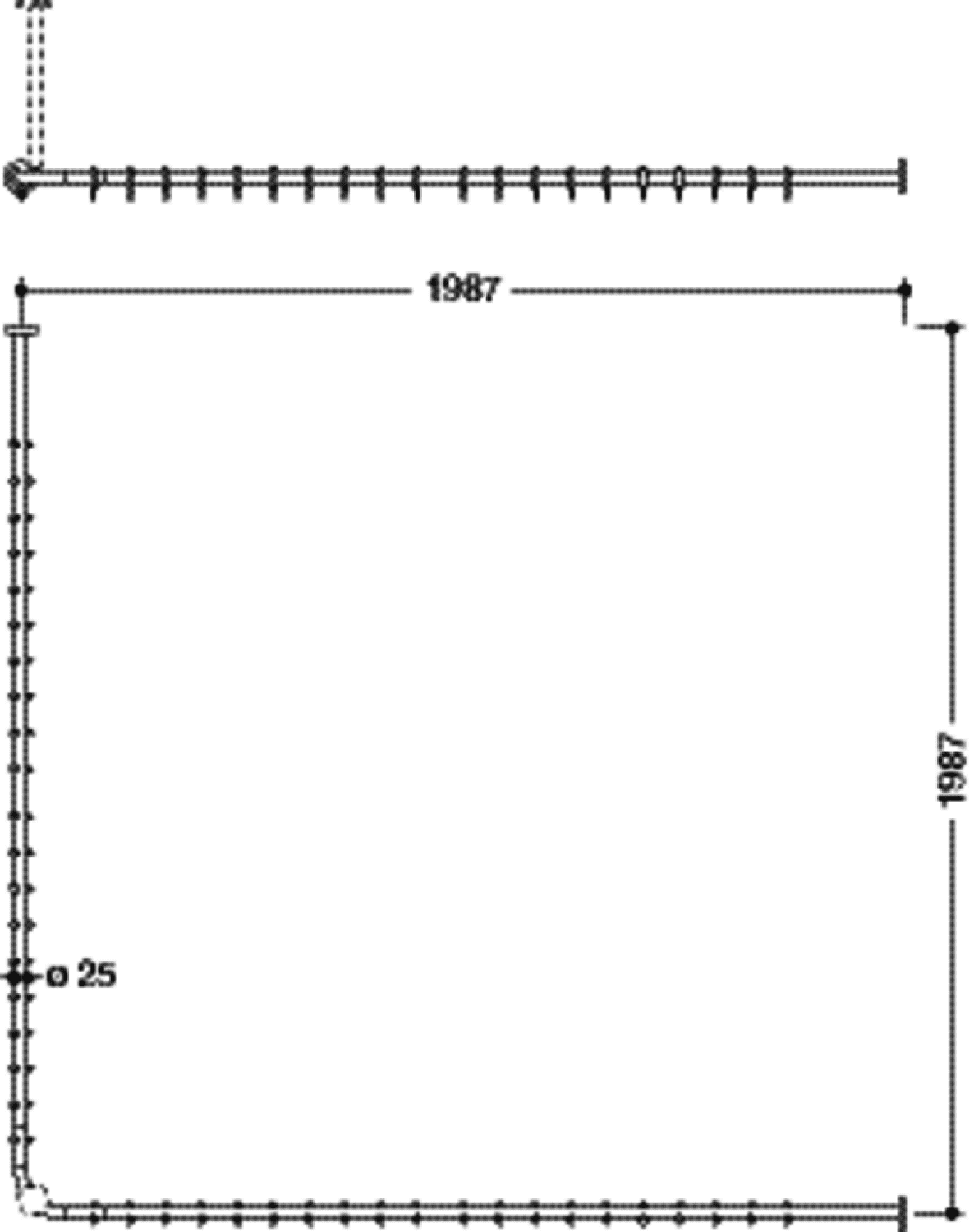 HEWI VH-Stange, d:25,A1/A2=1987, 40 Ringe, chrom