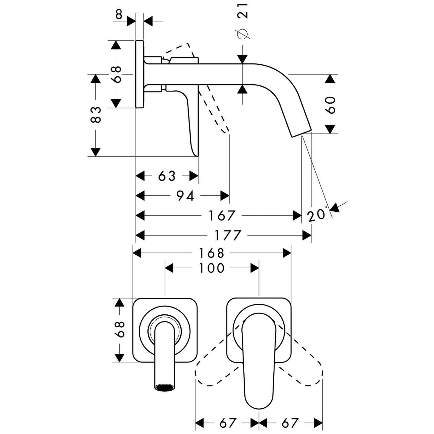 Hansgrohe Waschtischmischer UP Axor Citterio M F-Set BBR kurzer Auslauf ohne Platte