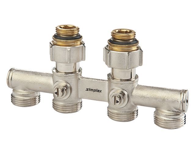 Flamco 4-fach-Hahnblock D1 Durchg. G3/4i x G3/4a MS vern. m. Nippel
