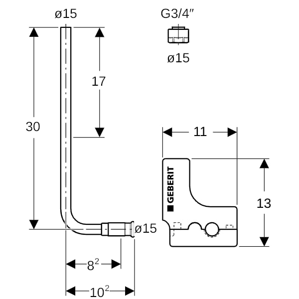 Geberit Mapress Metallrohranschlussbogen 90Gr mit Anschlussverschr. Rg/Cu d15-15-L30