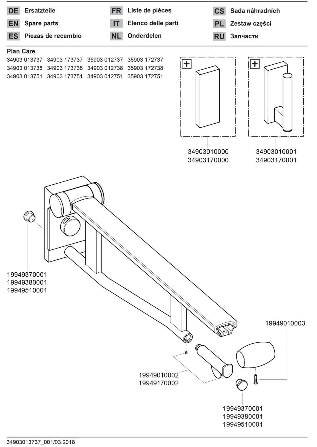 KEUCO SK-Griff WC Plan Care 34903, abnehmbar, verchromt/weiß, 700 mm