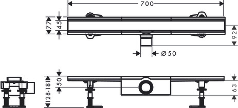 Hansgrohe Komplettset RainDrain Compact 700mm für Standardinstallation BST