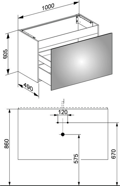 KEUCO WTU X-Line 33172, 1 Auszug, weiß/Glas weiß, 1000x605x490mm