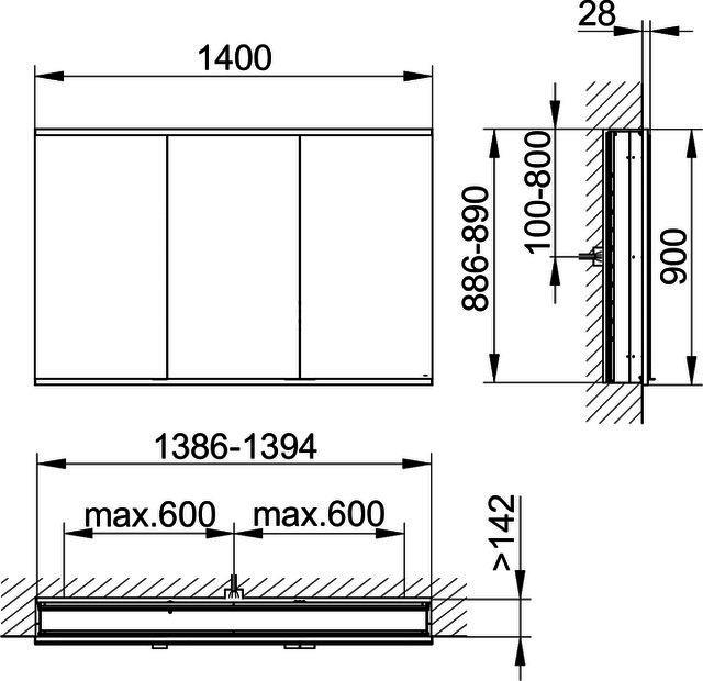 KEUCO Royal Modular 2.0 SPS, bel. 80031, Einb,oSteckd,sb-elox,1400x900x160mm