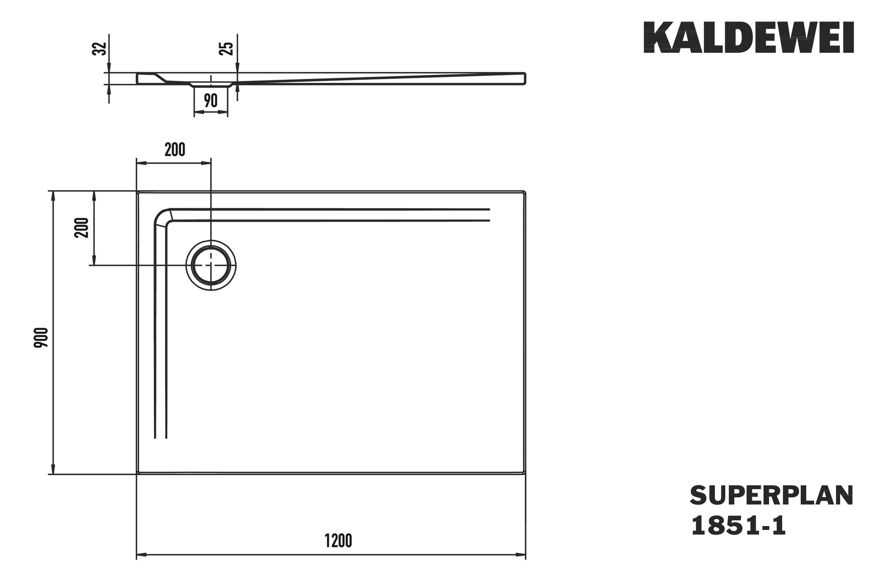 KA DW SUPERPLAN Mod.1851-1,900x1200mm, schwarz matt 100,Perl-Effekt