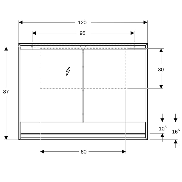 Geberit ONE Spiegelschrank mit Ni/Comf.Light 2 Türen, AP-Mont., 120x90x15cm, weiß