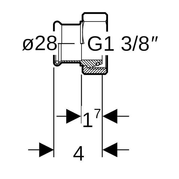 Geberit Mapress Kupfer Übergang mit ÜM (Gas) konisch dichtend Ms d28-G1 3/8
