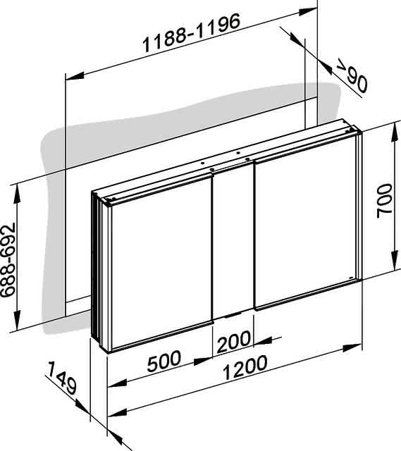 KEUCO Spiegelschrank Royal Match 12814, Wandeinbau, 1200 x 700 x 149 mm