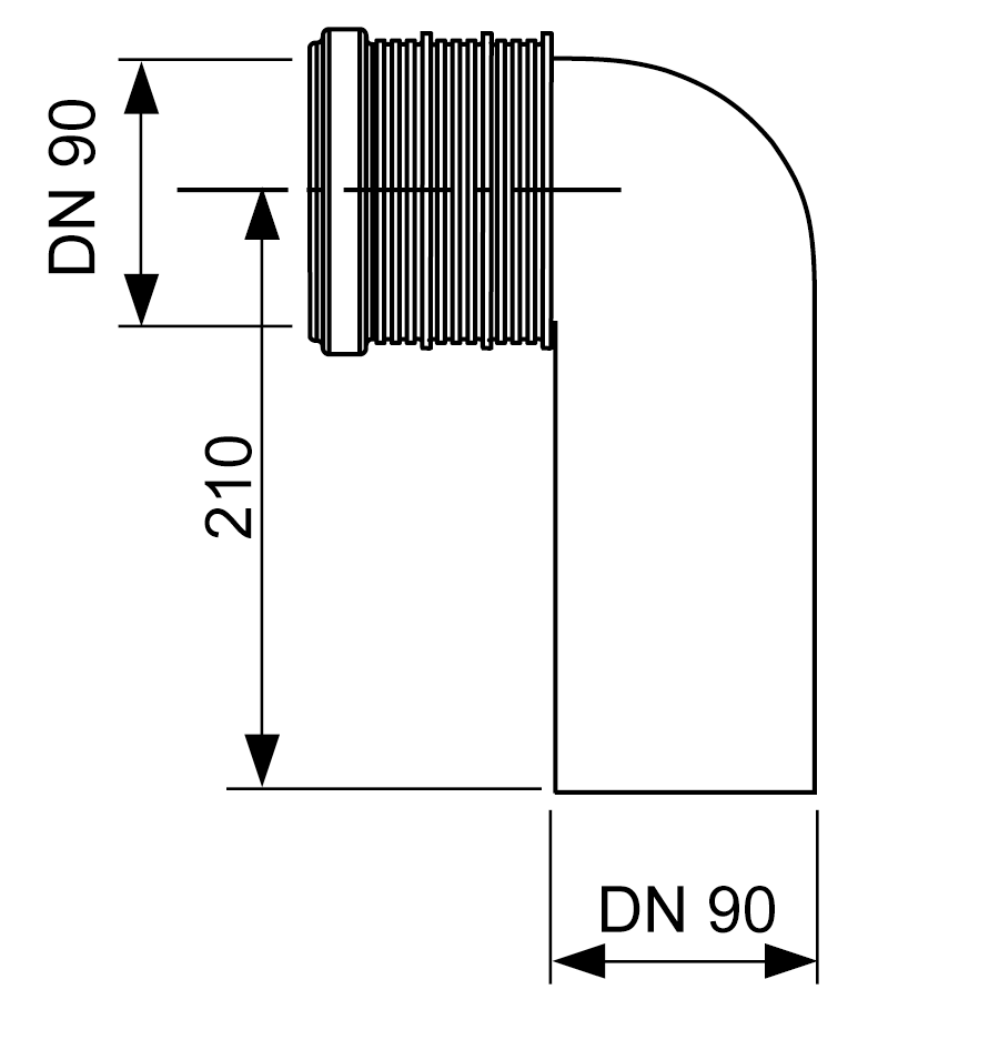 TECE-WC-Anschlussbogen DN 90/90 aus PE-HD (schweißbar)