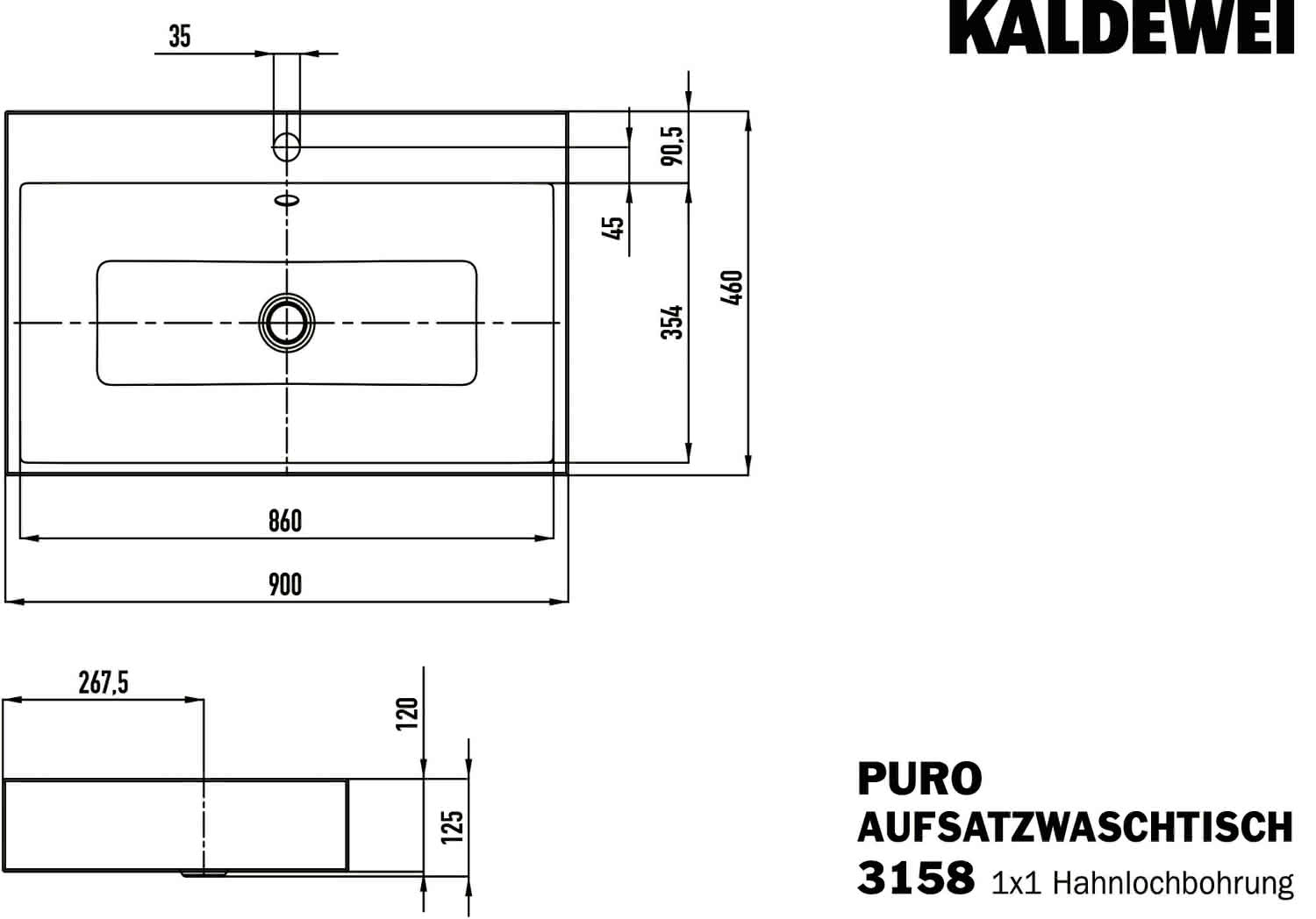 KA WB PURO Mod.3158,900x460mm,alpwe,PEFF ,AD,m. 1HL,mÜL,chr