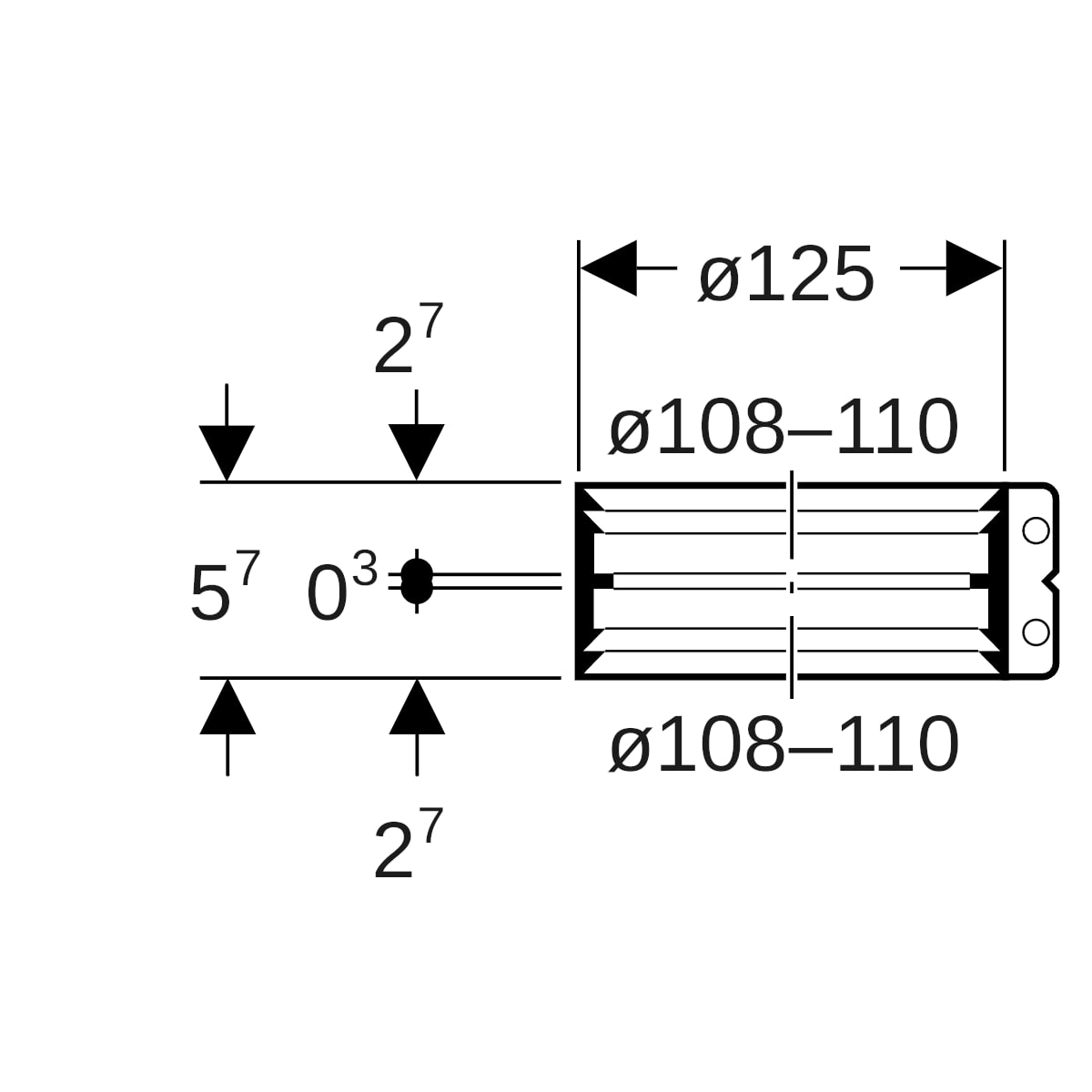 Geberit Übergangsspannverbinder Edelstahl d108-110mm d1=108-110mm