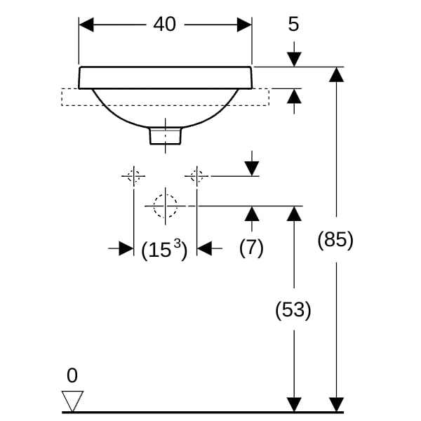 Geberit VariForm Einbauwaschtisch, rund 40cm, o. Hl, m. Ül., glasiert, weiß