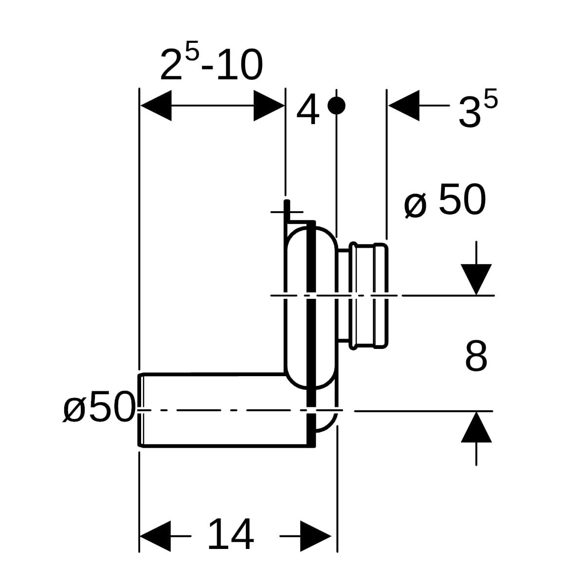 Geberit Urinal Geruchsverschluss Abgang horizontal d50 weiß-alpin
