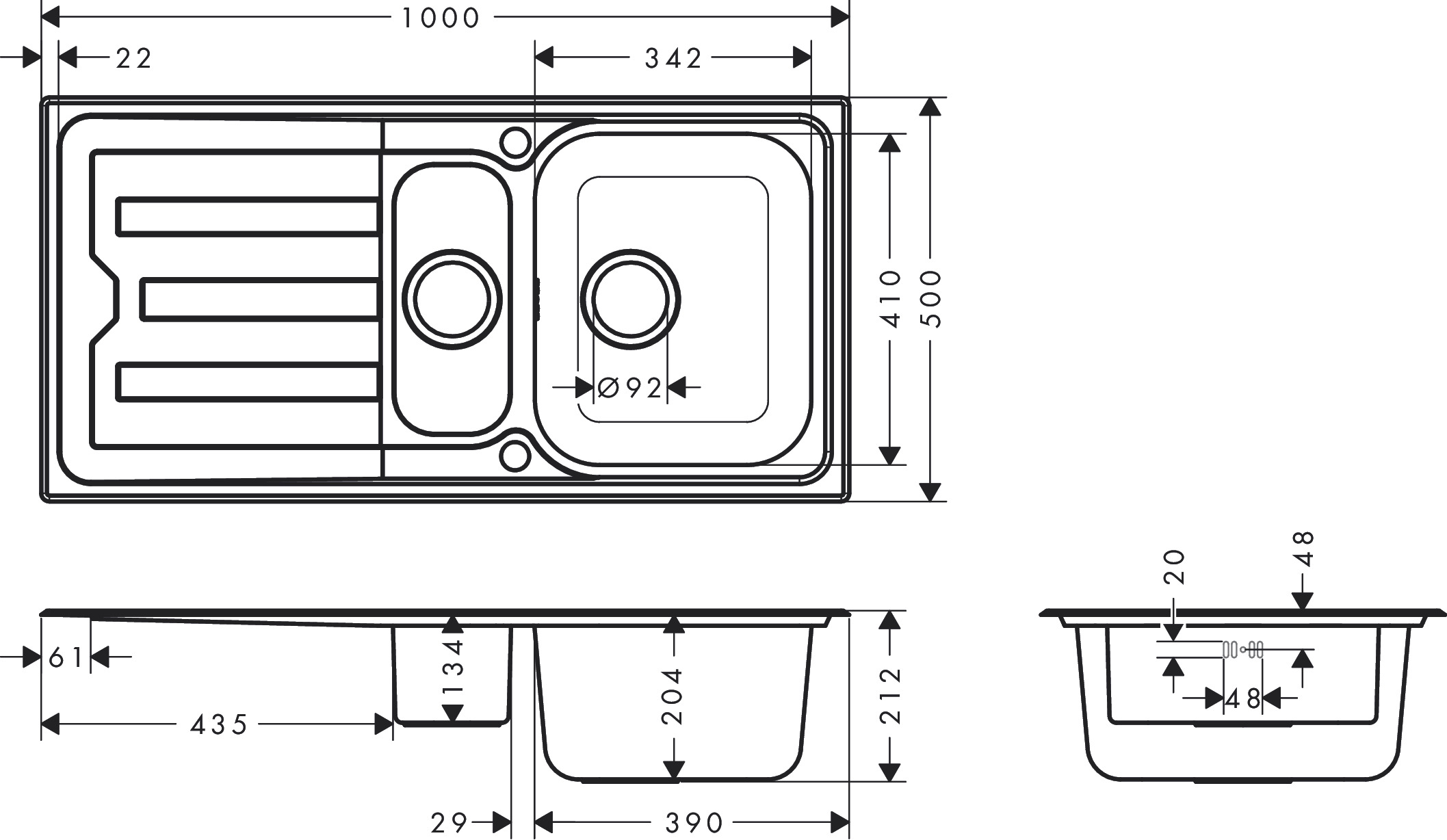Hansgrohe Einbauspüle S440-A517 100 Abtropffl.  automatische Ablaufgarnitur Edelstahl