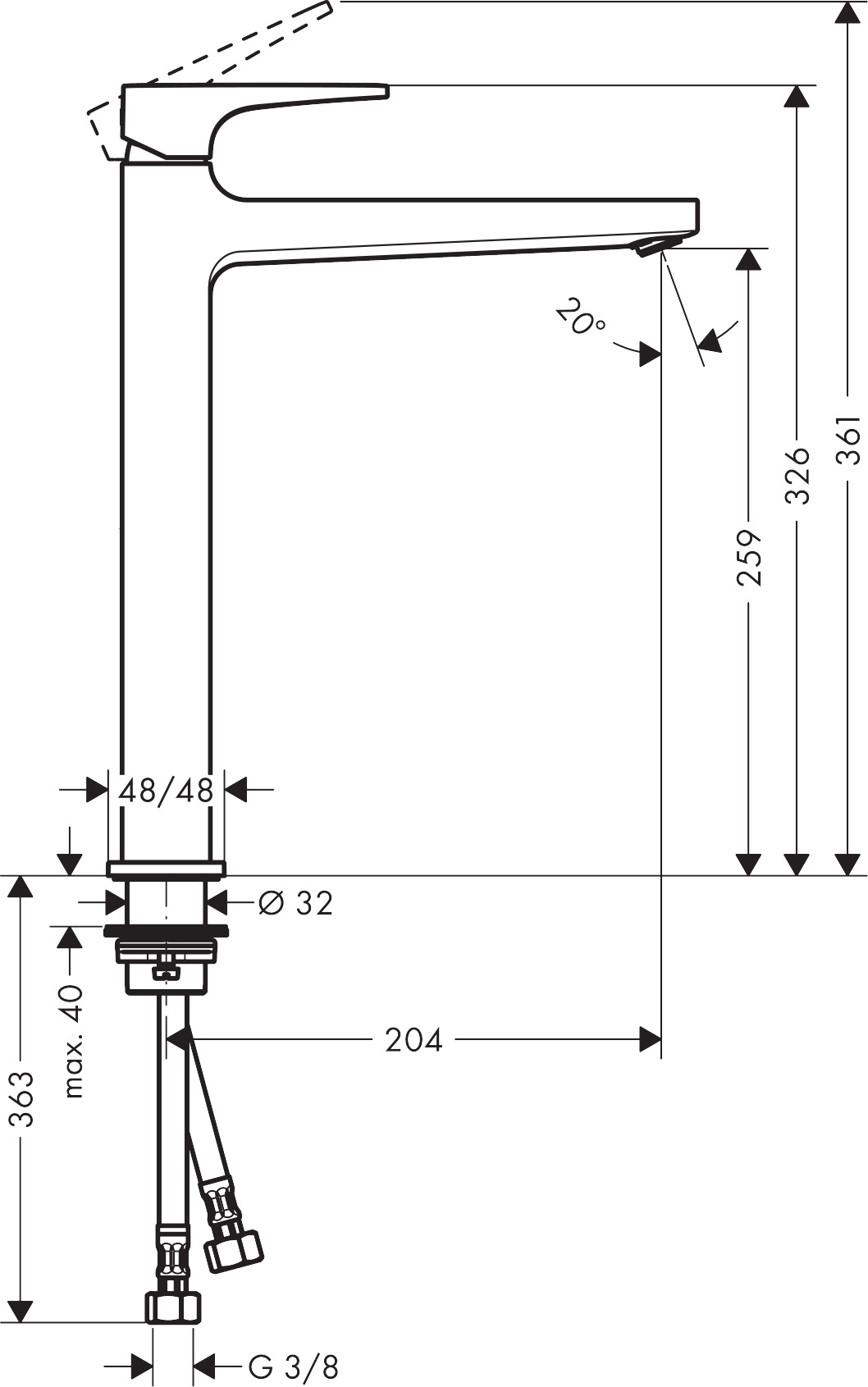Hansgrohe Waschtischmischer 260 Metropol mit Push-Open Ablaufgarnitur BBR