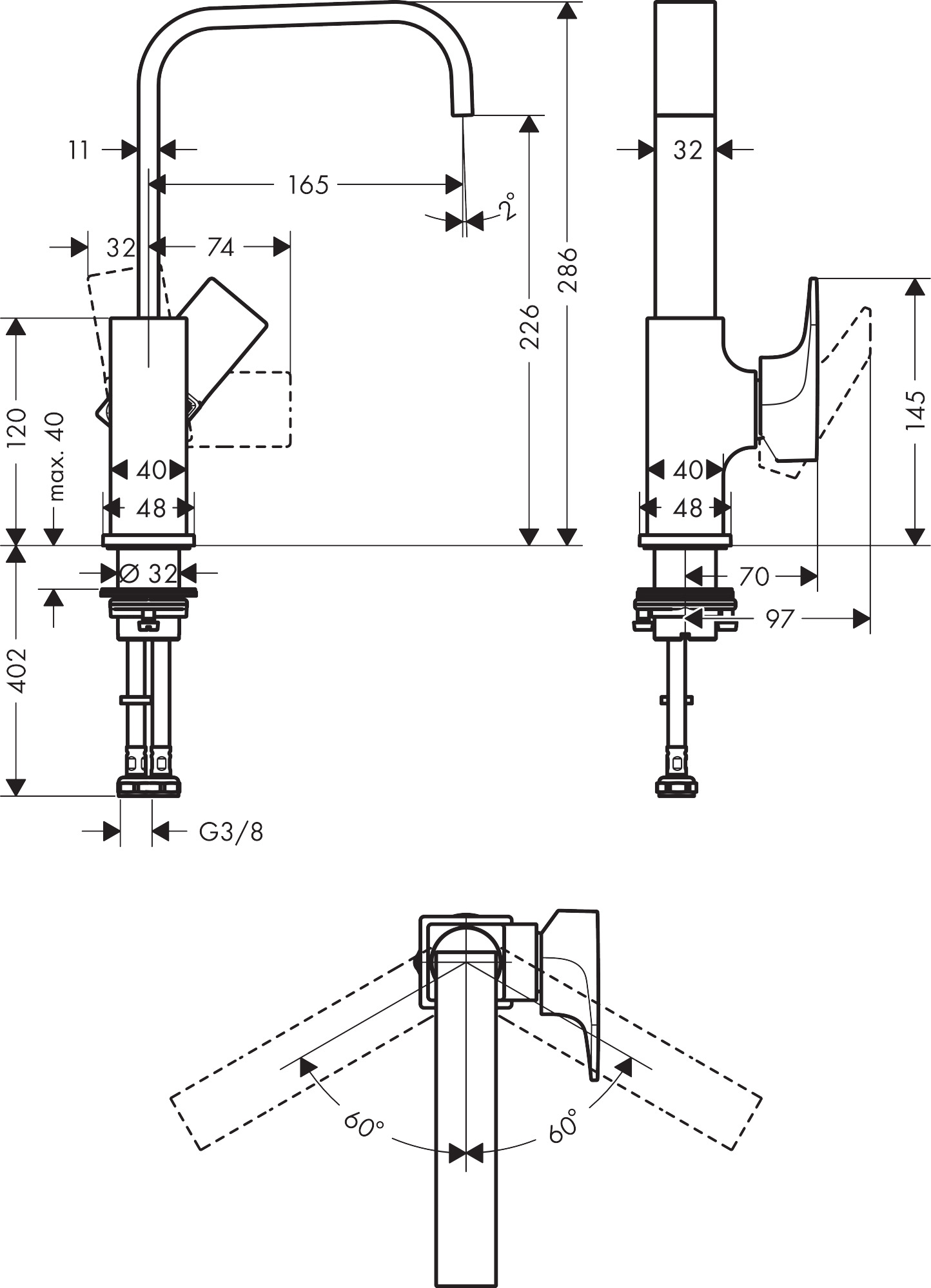 Hansgrohe Waschtischmischer 230 Metropol BBR Schwenkauslauf mit Push-Open Ablaufg.