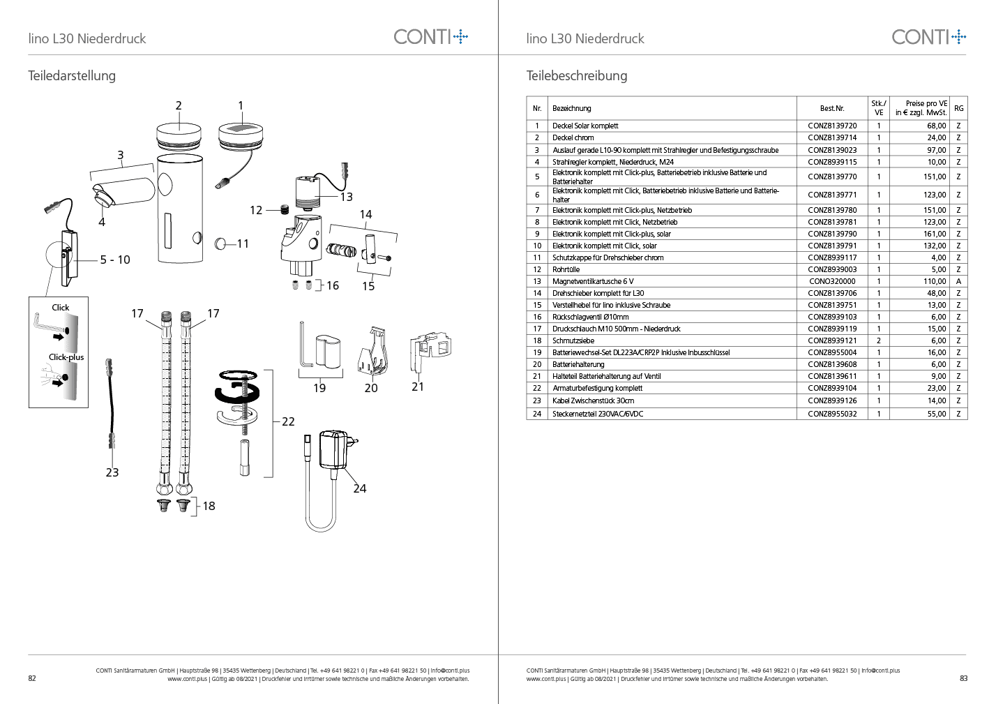 CONTI+ lino elekt. IR Standarm. NetzAP m.Misch. Chrom o.Ablg. Click L30