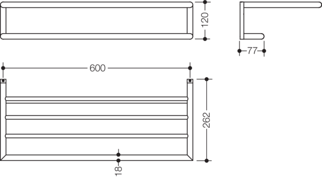 HEWI Badetuchablage Sys 162, m. Handtuchstange, chrom, 618mm breit