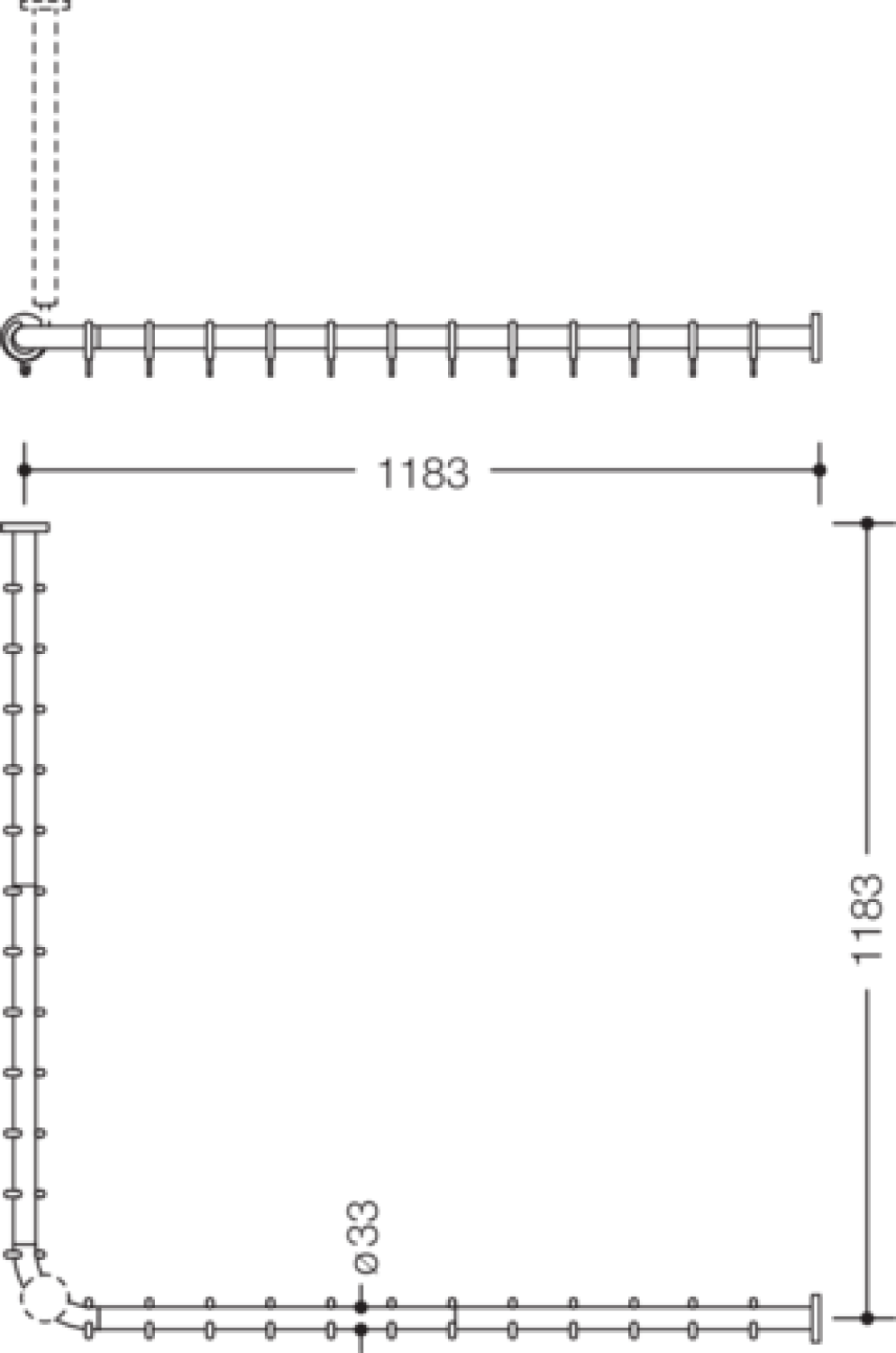 HEWI VH-Stange Ser 801,A1/2:1183,kürzb, 24 Ringe stahlblau