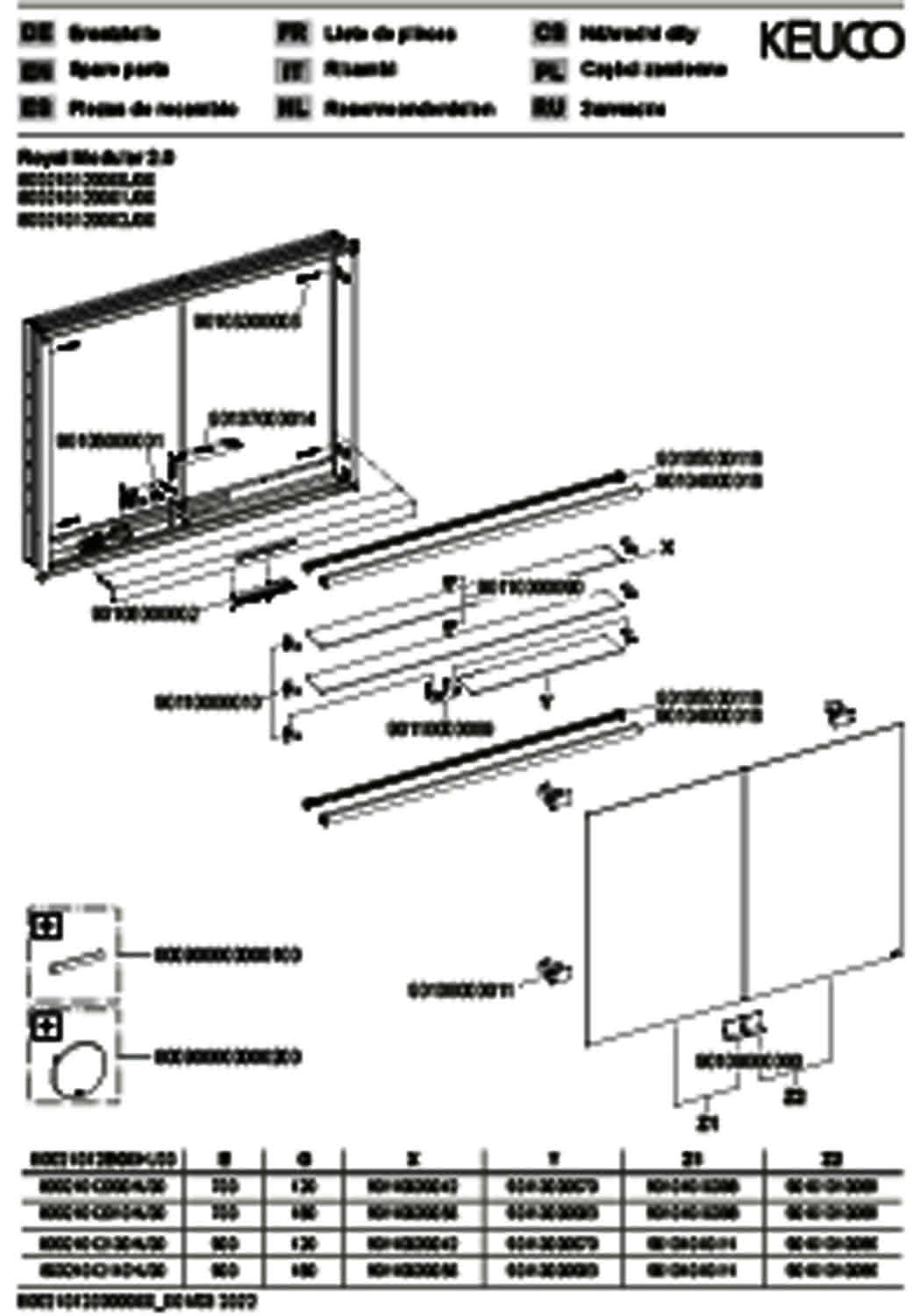 KEUCO Royal Modular 2.0 SPS, bel. 80021, Einb,1Steckd/USB,sb-elox,1200x700x120mm