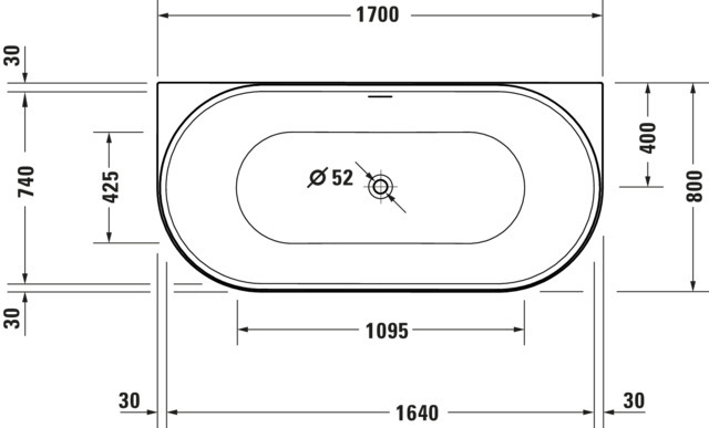 DU DuraSenja BW Vorwand,Oval,Weiß,Acryl 1700x800x585 RS 2,incl.FG u.AÜL-Garn.