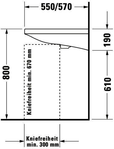 DU Waschtisch DuraStyle Vital Med 650 mm ohne ÜL, mit HLB, ohne HL, weiß