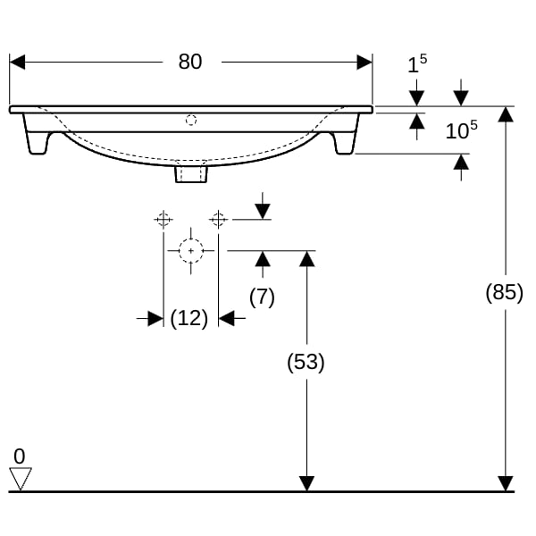 Geberit Renova Plan Möbelwaschtisch, 80x48cm m. Hl., m. Ül., weiß