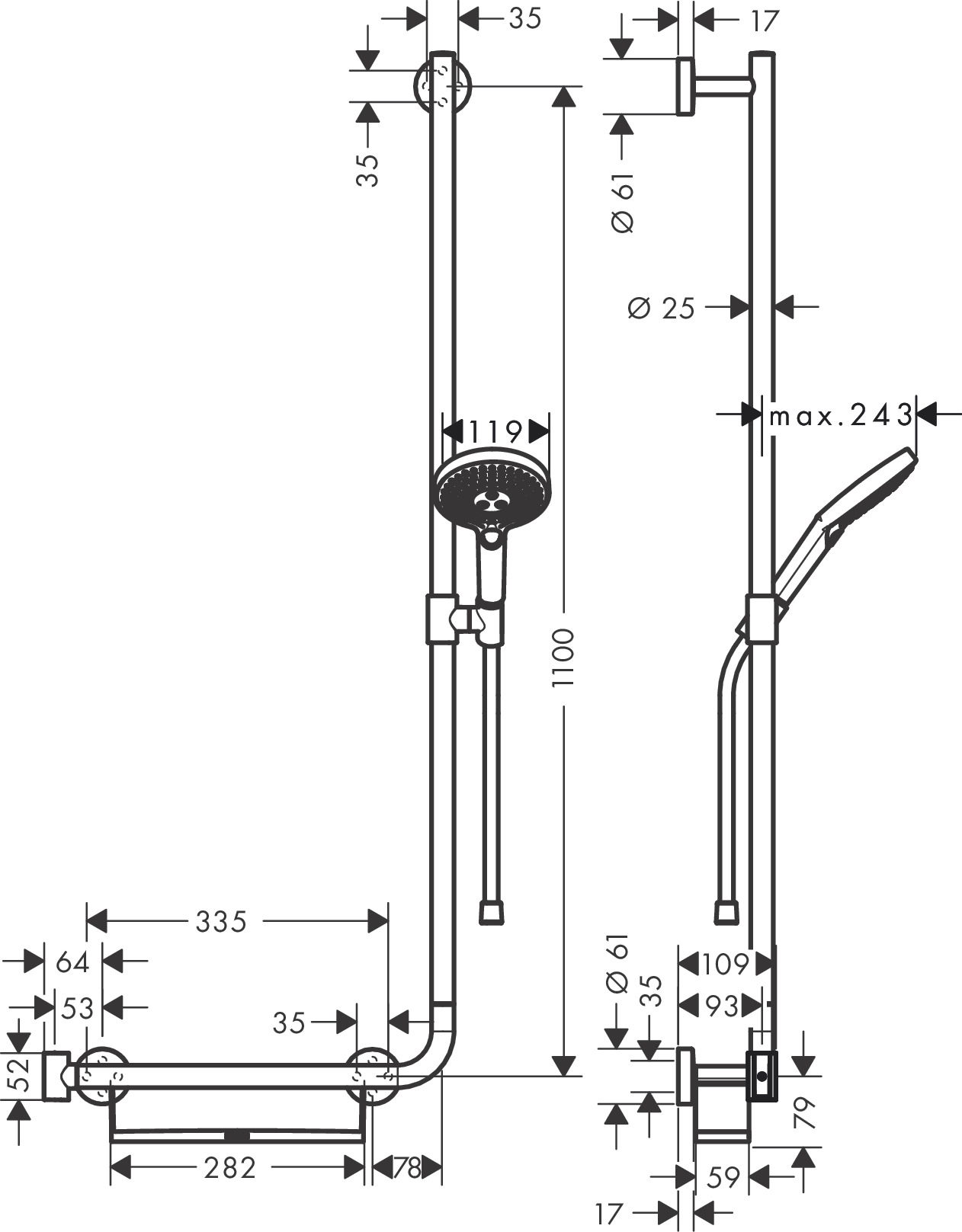 Hansgrohe Brausenset Raindance Select S 120 Unica Comfort 1100mm R chrom