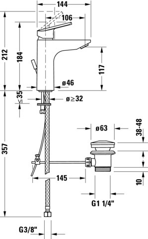 DU Duravit No.1 Einhebel-WT- Mischer M mit Zugstange, Chrom HG