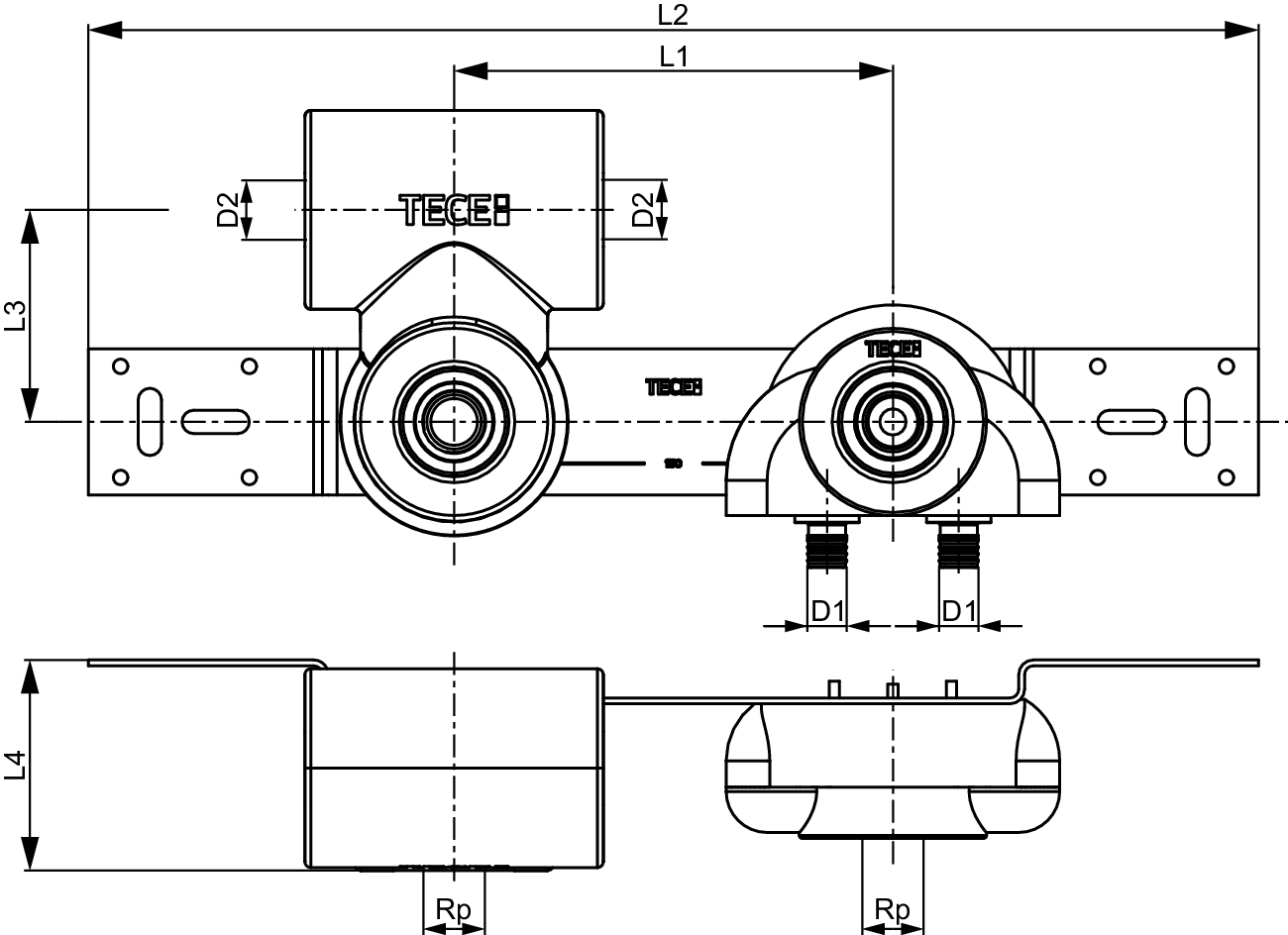 TECEflex Montageeinheit mit Hygienebox und U-Doppel-Ws 16x1/2", vorgedämmt