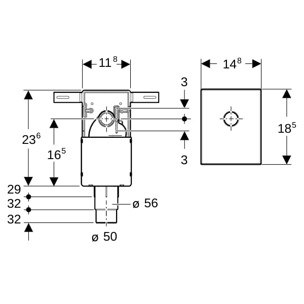 Geberit UP-Geruchsverschluss für Waschbecken Abgang horizontal Edelstahl d50-56