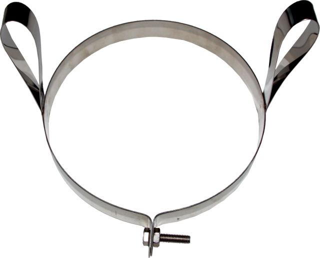 Wolf Rohrschelle DN200 mit Ablassschlaufen, aus Edelstahl Wolf Rohrschelle DN200 mit Ablassschlaufen, aus Edelstahl