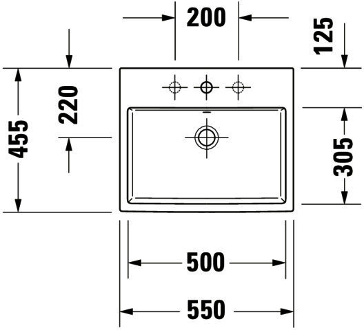 DU Einbauwaschtisch Vero Air 550mm Einbau v.o., m. ÜL, m.HLB, 1 HL