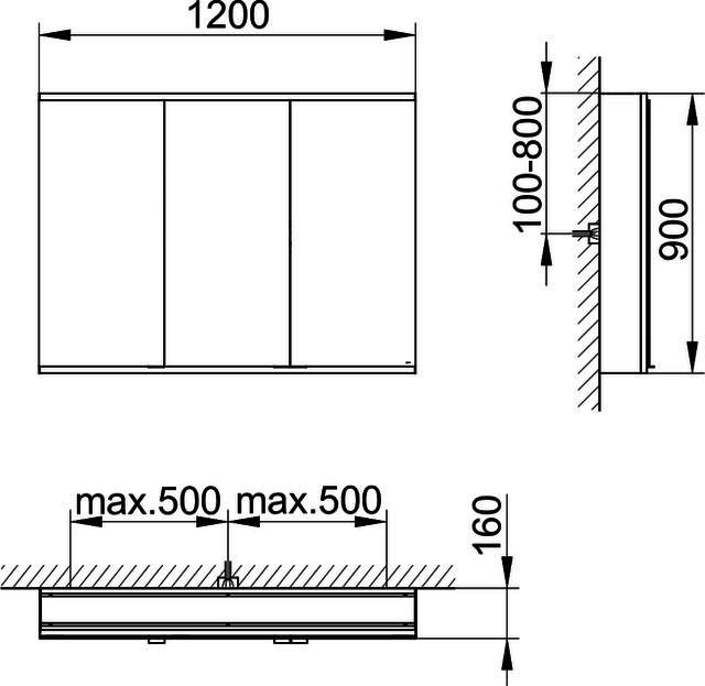 KEUCO Royal Modular 2.0 SPS, bel. 80031, Vorb,1Steckd/USB,sb-elox,1200x900x160mm