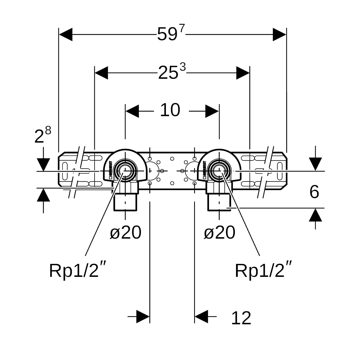 Geberit FlowFit Anschlusswinkel 90Gr vormontiert 2-fach Rg+ d20-Rp1/2 AD10