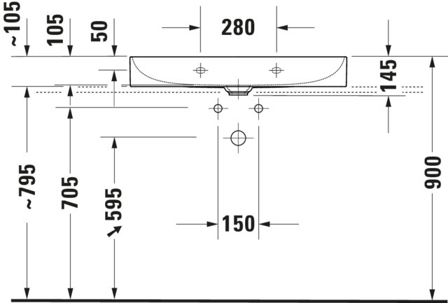 DU Möbelwaschtisch DuraSquare 800mm o.ÜL,mit HLB,o.HL,weiß,geschliffen