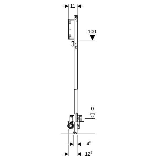 Geberit Duofix Element f. Dusche, 130cm CleanWall W-Ablauf, W-Arm.UP, H:90-250mm